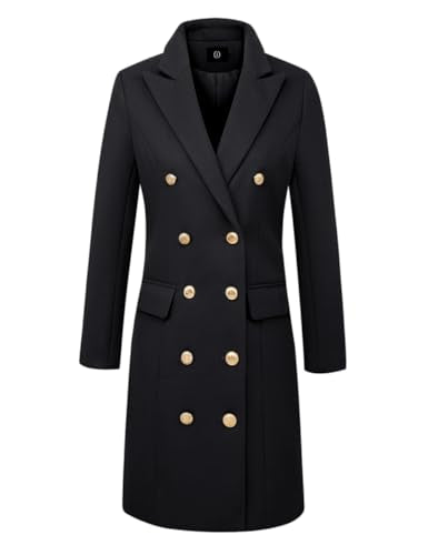 IDEALSANXUN Wool Coats for Women 2024 Fall Winter Double Breasted Mid Length Dress Trench Coats Peacoat Jacket(Misty Blue, XXL)