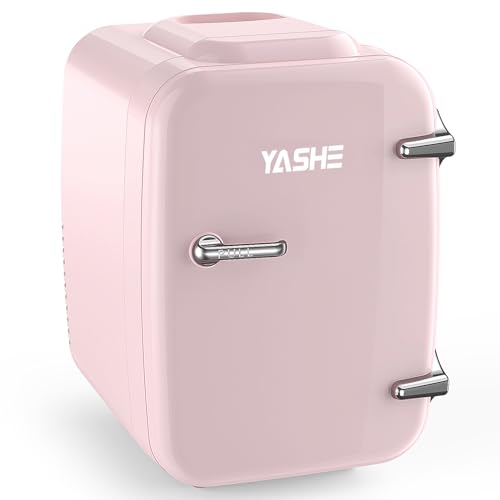 YASHE Mini Fridge, 4 Liter/6 Cans Small Refrigerator for Skincare, 110V AC/ 12V DC Thermoelectric Cooler and Warmer for Drink Office Dorm Bedroom Car, Pink