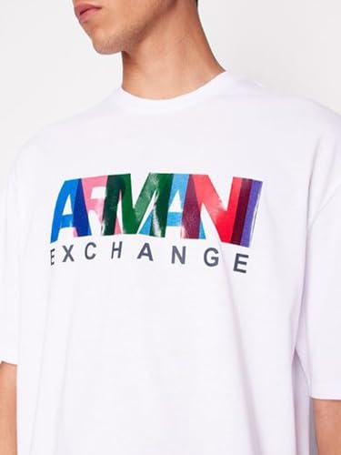 A | X ARMANI EXCHANGE Men's Comfort Fit Cotton Jersey Color Logo Tee, Azure Blue