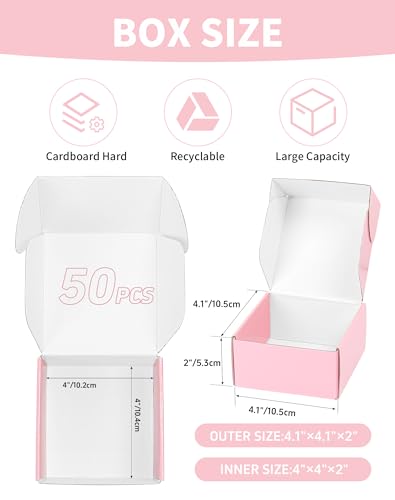 TryDrem Small Shipping Boxes 6x4x2 Inch 50 Pack, Light Pink Mailer Packaging Boxes, Corrugated Cardboard Boxes for Small Business Gift Literature Shipping