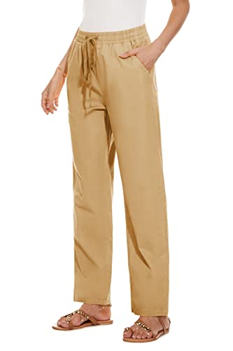 YOCUR Womens Casual Elastic High Waisted Pants Cotton Straight Leg Drawstring Trousers Dark Blue S