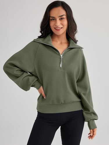 Trendy Queen Womens Oversized Sweatshirts Quarter Zip Hoodies Half Pullover Long Sleeve Crewneck Shirts Fleece Fall Outfits Clothes Teen Girls Winter Fashion Clothes 2024 White M