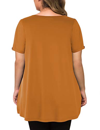 MANER Women's Plus Size Tops Short Sleeve Flowy Shirts Casual Blouses Tunic Tops L-4XL(Orange, Large)