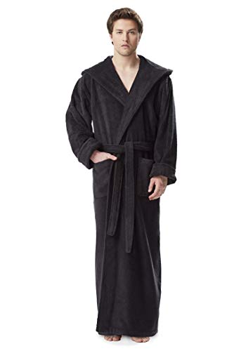 Arus Mens Hood'n Full Ankle Length Hooded Turkish Cotton Bath Robe Dark Green, Medium