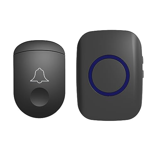 Wireless Doorbell, 1,000ft Range Loud Enough Doorbell Chime，5 Volume Levels and 52 Door Chimes With LED Flashing (Dark Black)