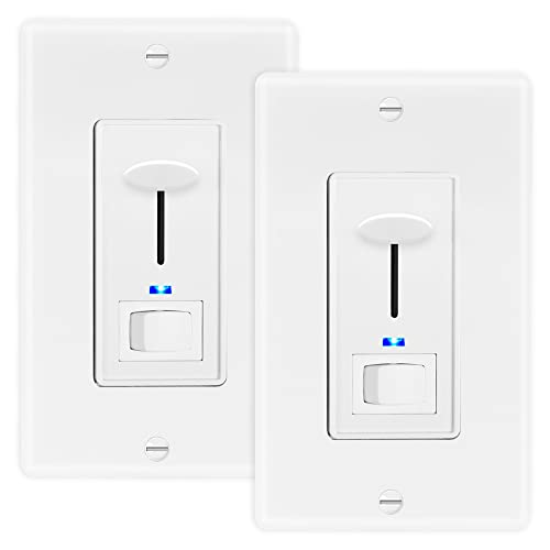 Maxxima Dimmer Electrical Light Switch - Featuring Blue Indicator Light, LED Compatible, 3-Way/Single Pole Use, 600 Watt Max, Dimmable Lamp and Lighting Control, Wall Plate Included - Almond