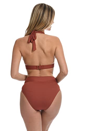 La Blanca Women's Island Goddess Over The Shoulder Halter Bikini Swimsuit Top, Cinnamon, 4