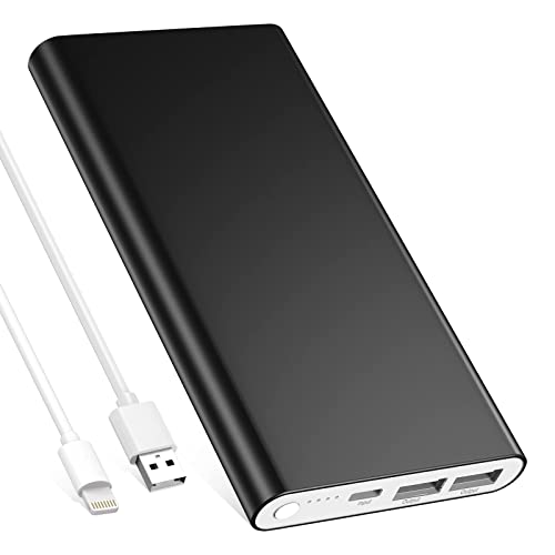 EnergyCell Pilot 4GS Portable Charger 12000mAh Fast Charging Power Bank Dual 3A High-Speed Output Battery Pack Compatible with iPhon14 13 12 11 Samsung S10 and More（Charging Cable Included (Black)