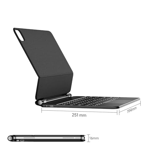 HOU iPad Pro 11 Inch Case with Keyboard M4 2024(ONLY),Magic Keyboard iPad Pro 11 Inch (5th Gen) Keyboard Case for iPad Pro (M4) 11-inch,Multi-Touch Trackpad,7 Colors Backlight,Easy-Set,Black