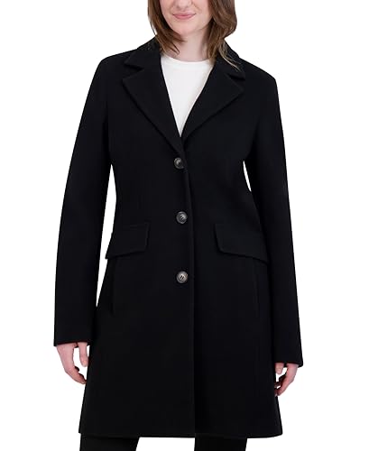Laundry By Shelli Segal Women's Faux Wool Coat with Notch Collar, Black