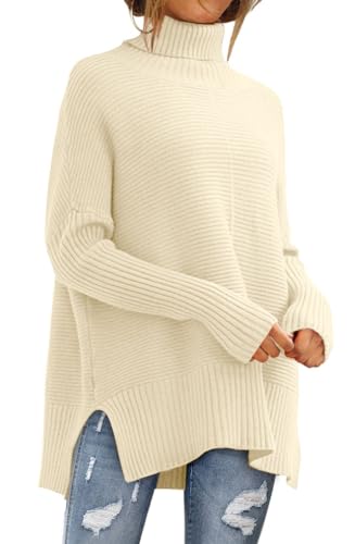 EFAN Women's Turtleneck Oversized Sweaters Fall Outfits Clothes Trendy Long Pullover Knit Winter Tunic Tops Taro M