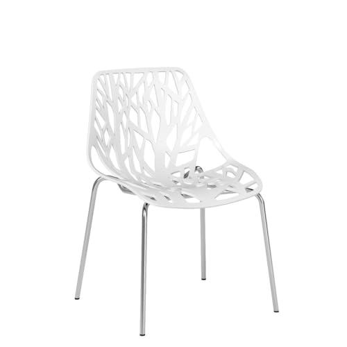 Giantex Set of 6 Modern Dining Chairs w/Plastic Feet Pads Stackable Chair Geometric Style Furniture Dining Side Chairs (6 Packs, White)