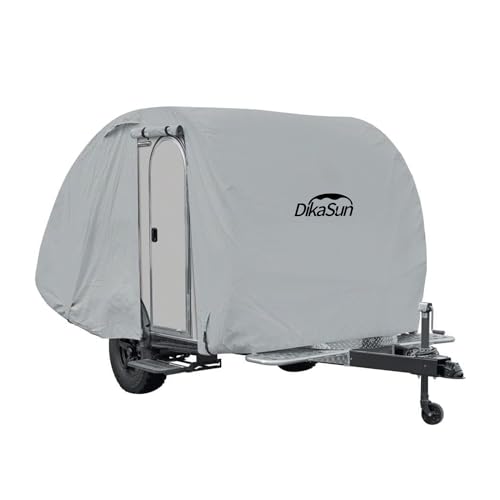 Teardrop Trailer Cover, 7 Layers Waterproof Camper Cover (Fits 5' - 8' Trailers), Tear-Resistant Travel Trailer Cover for Forest River R-Pod Trailers Clamshell Trailers