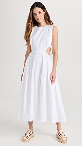 Moon River Women's Sleeveless Side Cut-Out Adjustable Shirred midi Dress, White, X-Small