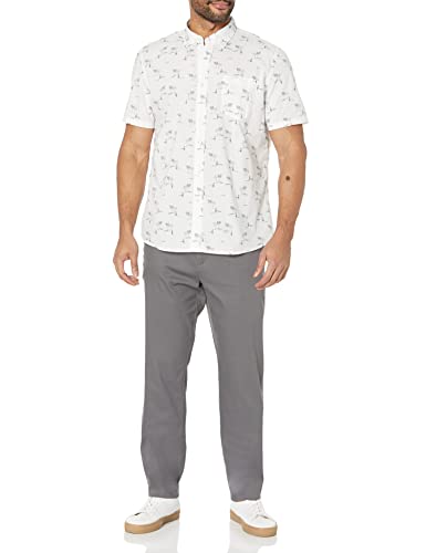 Goodthreads Men's Standard-Fit Short-Sleeve Printed Poplin Shirt, White Aloha, X-Small