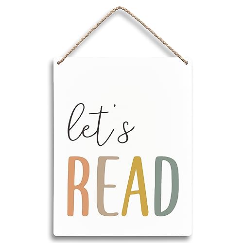 FUGWN Boho Let’s Read Wooden Signs 8x10, Boho Wall Hanging, Read Signs for Classroom, Read Sign, Reading Decor, Boho Nursery Decor, Reading Corner Decor for Classroom, Kids Playroom Decor