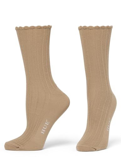 HUE Women's Scalloped Pointelle Sock, Asst. #2: Tiger’s Eye/White/Black, One Size