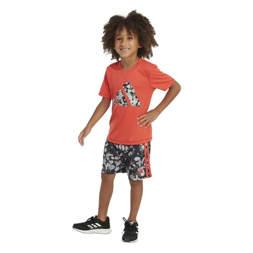 adidas Boys' Short Sleeve T-Shirt and Shorts 2-Piece Set, Bright Red and Black, 2 Toddler