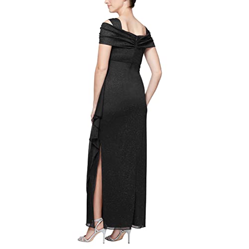 Alex Evenings Women's Long Cold Shoulder Dress, Mother of The Bride, Formal Events (Petite and Regular Sizes), Beaded Wedgewood, 18