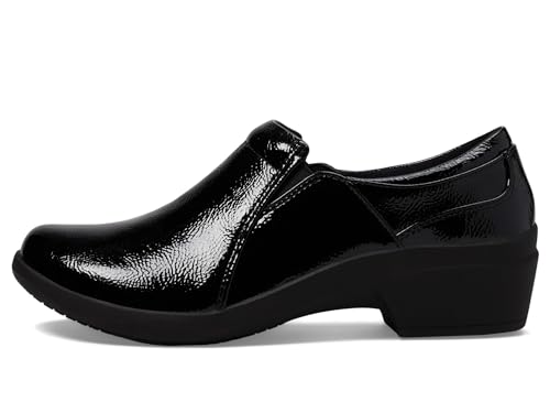 Clarks Women's Talene Pace Loafer, Black Crinkle Patent Synthetic, 8