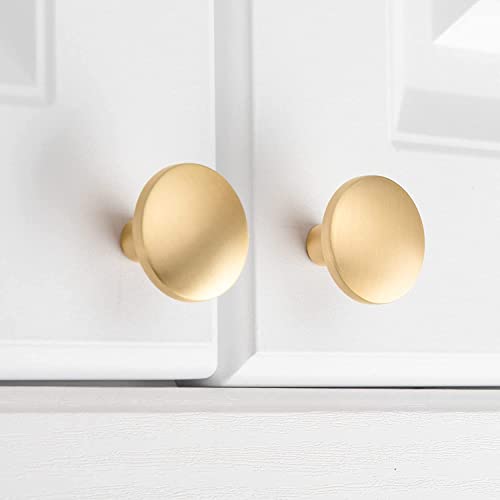 Haliwu 5 Pack Gold Cabinet Knobs Brushed Brass Dresser Drawer Knobs Round Gold Kitchen Cabinet Hardware Zinc Alloy