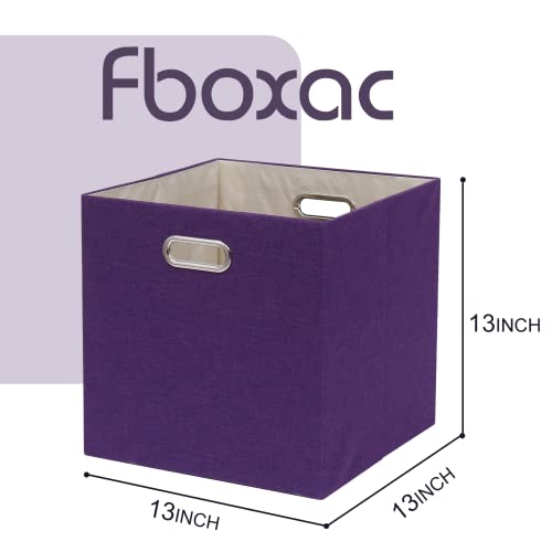 Fboxac Cube Storage Bins 13×13 Linen Foldable Box with Handles, Collapsible Organization Basket Set of 4 Large Capacity Drawer for Closet Shelf Cabinet Bookcase Bedroom, Beige Sepia