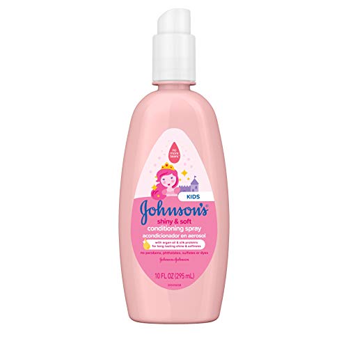 Johnson's Baby Shiny & Soft Tear-Free Kids' Hair Conditioning Spray with Argan Oil & Silk Proteins, Paraben, Sulfate & Dye-Free Formula, Hypoallergenic & Gentle for Toddlers, 10 Fl Oz