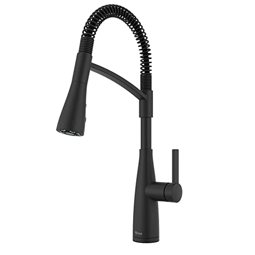 Pfister Kwan Commercial Culinary Kitchen Faucet with Pull Down Sprayer, High Arc, Matte Black Finish, F5297KWCB