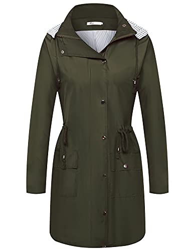 Twinklady Womens Rain Coat Lightweight Hooded Long Raincoat Outdoor Breathable Rain Jackets（Armygreen S)