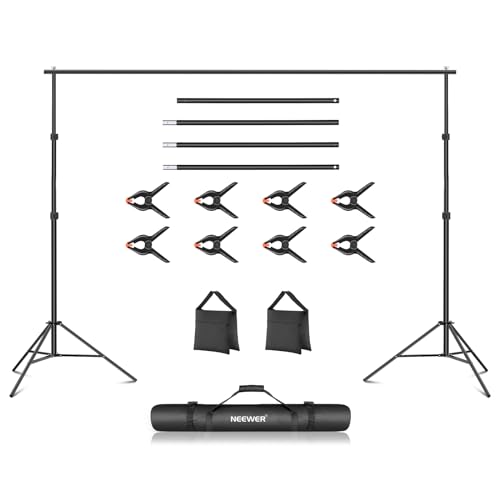 Neewer Backdrop Stand 10ft x 7ft, Adjustable Photo Studio Backdrop Support System for Wedding Parties Background Portrait Photography with 4 Crossbars, 8 Clamps,2 Black Sandbags and Carrying Bag-BLACK