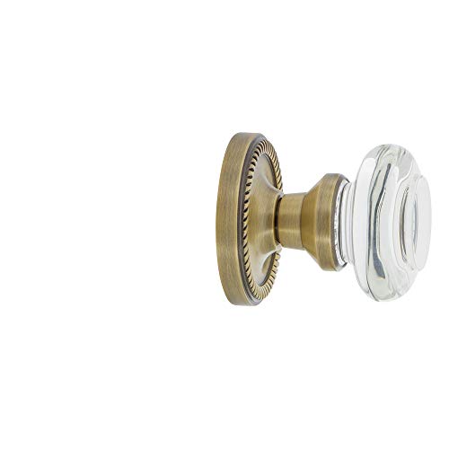 Nostalgic Warehouse 712228, Passage-2.375", Antique Brass Rope Rosette with Round Clear Crystal Glass Knob