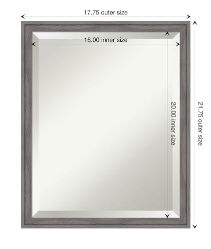 Amanti Art Grey Bathroom Mirror for Over Sink, 26x22 Rustic Plank Grey Rectangle Vanity Mirror, Small Country Rustic Frame, Hangs Horizonally and Vertically, Bathroom Wall Decor, Beveled Edge