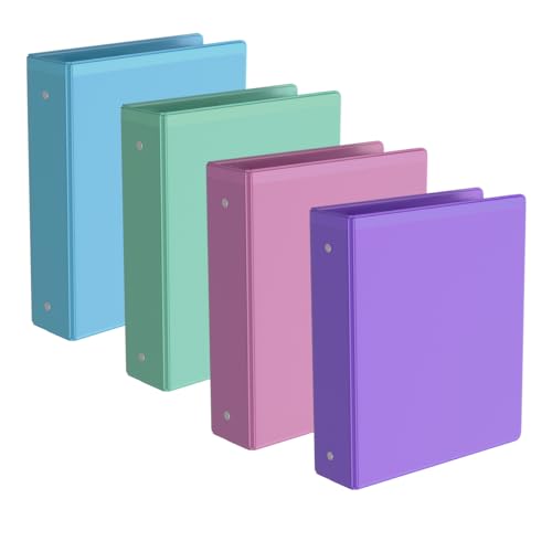 2 Inch 3 Ring Binder, Round Ring,with 2 Interior Pockets,Holds 450 Sheets Letter Size Paper,PVC Free, Assorted Colors 4 Pack