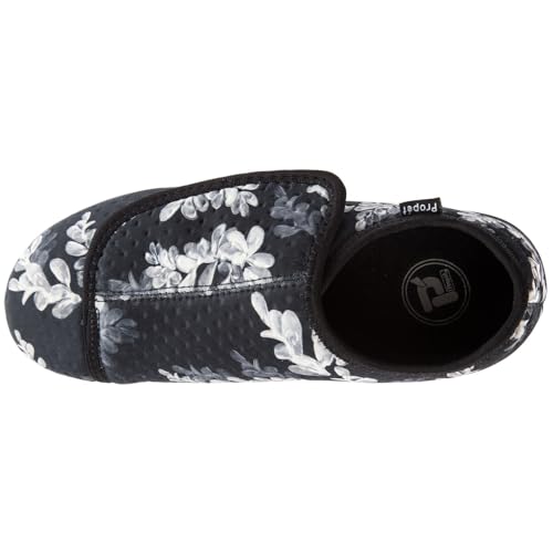 Propét Women's Cush 'N Foot Slipper, Black Floral, 9 Medium