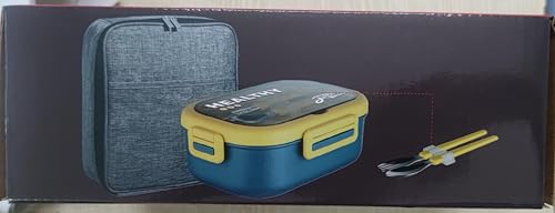 Lille Home 28oz Stainless Steel Leakproof 2-Compartment Bento Lunch Box/Portion Control Food Container with Lunch Bag and Cutlery Set, BPA Free (Blue)