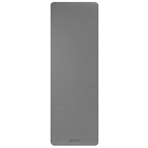 Gaiam Essentials Thick Yoga Mat Fitness & Exercise Mat with Easy-Cinch Carrier Strap, Grey, 72"L X 24"W X 2/5 Inch Thick, 10mm