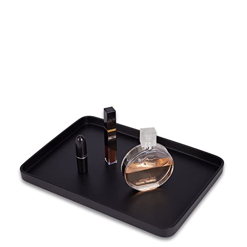 SZYRL Bathroom Sink Vanity Tray, Large Resin Bathroom Tray Perfume Tray Rectangle Decorative Tray Organizer for Vanity Dresser Bathroom Countertop Living Room Kitchen（Black）