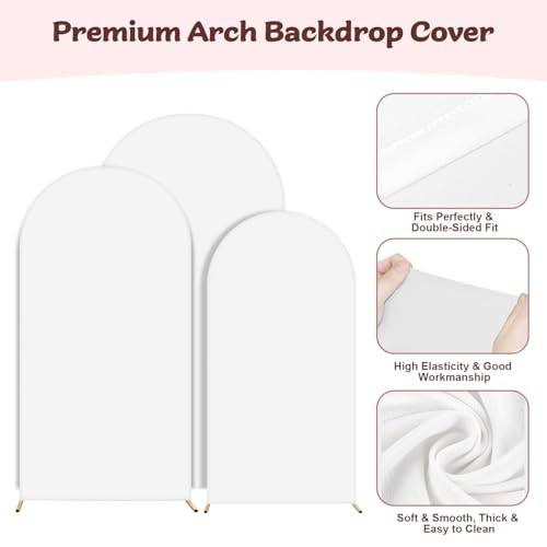 Dovnis Set of 3 Wedding Arch Cover, 7.2ft, 6.6ft, 6ft Spandex Arch Covers Stretchy Backdrop, Round Top Chiara Backdrop Cover for Wedding Birthday Party Baby Shower Banquet Decoration