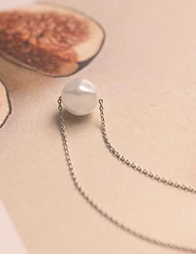 Natural Baroque Pearl Necklace for Women 10mm Handpicked Floating Single Pearl Necklace Pendant with White Gold Plating 18 inch Chain Pearl Jewelry Gifts for Her