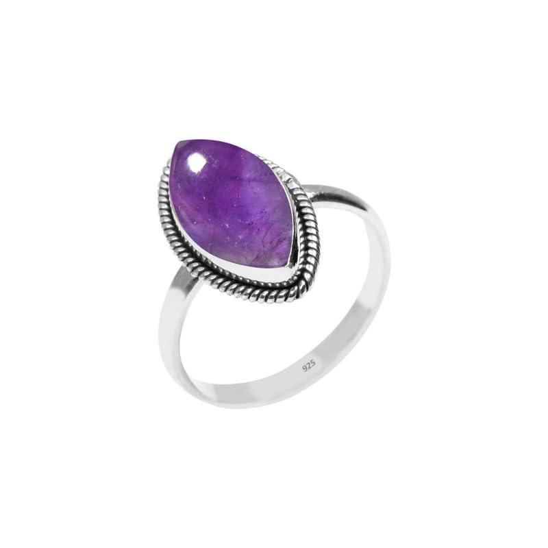 Amethyst Stone Ring 925 Sterling Silver Statement Ring For Women and Girls Handmade Rings Natural Marquise Gemstone Ring Promise Ring For Christmas Size US 9 Gift For Her