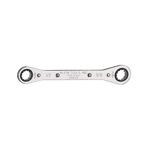 Klein Tools 68202 Ratcheting Box Wrench, Made in USA, 1/2-Inch x 9/16-Inch with Reverse Ratcheting and Chrome Plated Finish