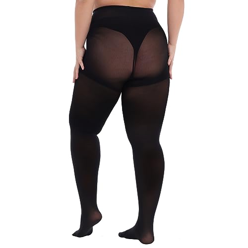 Yilanmy Women's Plus Size Pantyhose Control Top Semi Opaque Tights 70D High Waist Nylons 2 Pairs