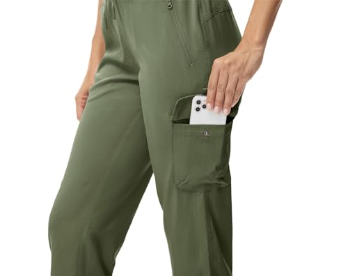 Womens Cargo Crop Pants Capris Bottoms Summer 4 Pockets Hiking Lightweight Quick Dry Athletic Joggers Army Green XS