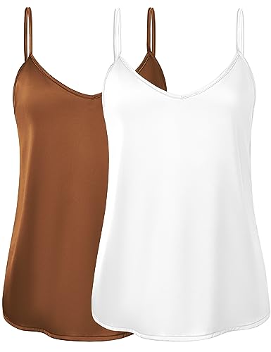 JACWERA Tank Tops for Women V Neck Silk Summer Satin Sleeveless Blouse Basic Camisole Shirts S-XXL