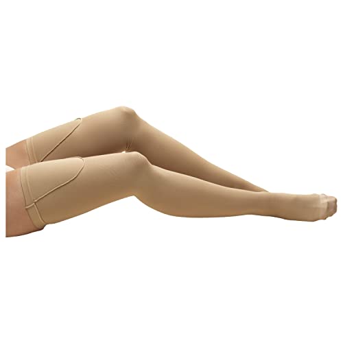 Truform Surgical Stockings, 18 mmHg Compression for Men and Women, Thigh High Length, Open Toe, Beige, Small