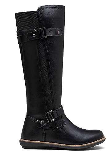 Jeossy Women's 9656 Knee-High Boots Black Fashion Riding Boots with Buckle Size 6 (DJY9656 black 06)