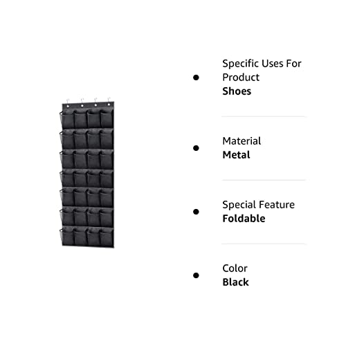 MISSLO 28 Large Pockets Hanging Shoe Organizer Over The Door Shoe Rack for Closet Door Storage Mesh Shoe Holder Hanger for Men, Black