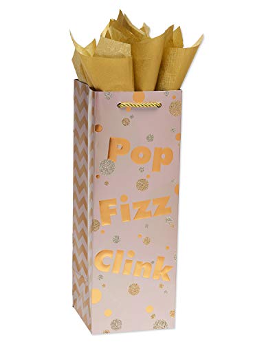 Papyrus 14" Beverage Gift Bag with Tissue Paper (Pop Fizz Click) for Graduation, Fathers Day, Birthdays and All Occasions (1 Bag, 4-Sheets)