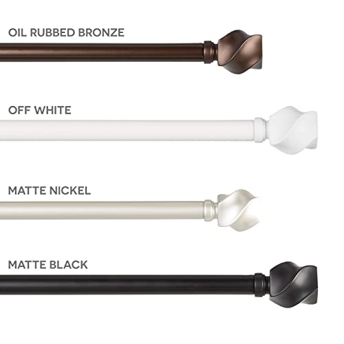 Exclusive Home Twist 1" Window Curtain Rod and Finial Set, Adjustable 36"-72", Matte Black
