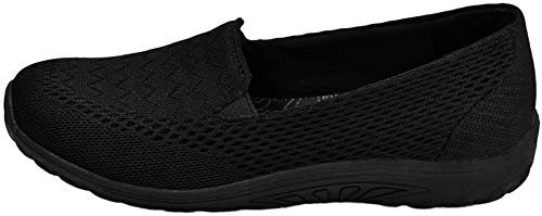 Skechers Women's Reggae Fest Willows Flat, Black/Black Mesh, 9 M US